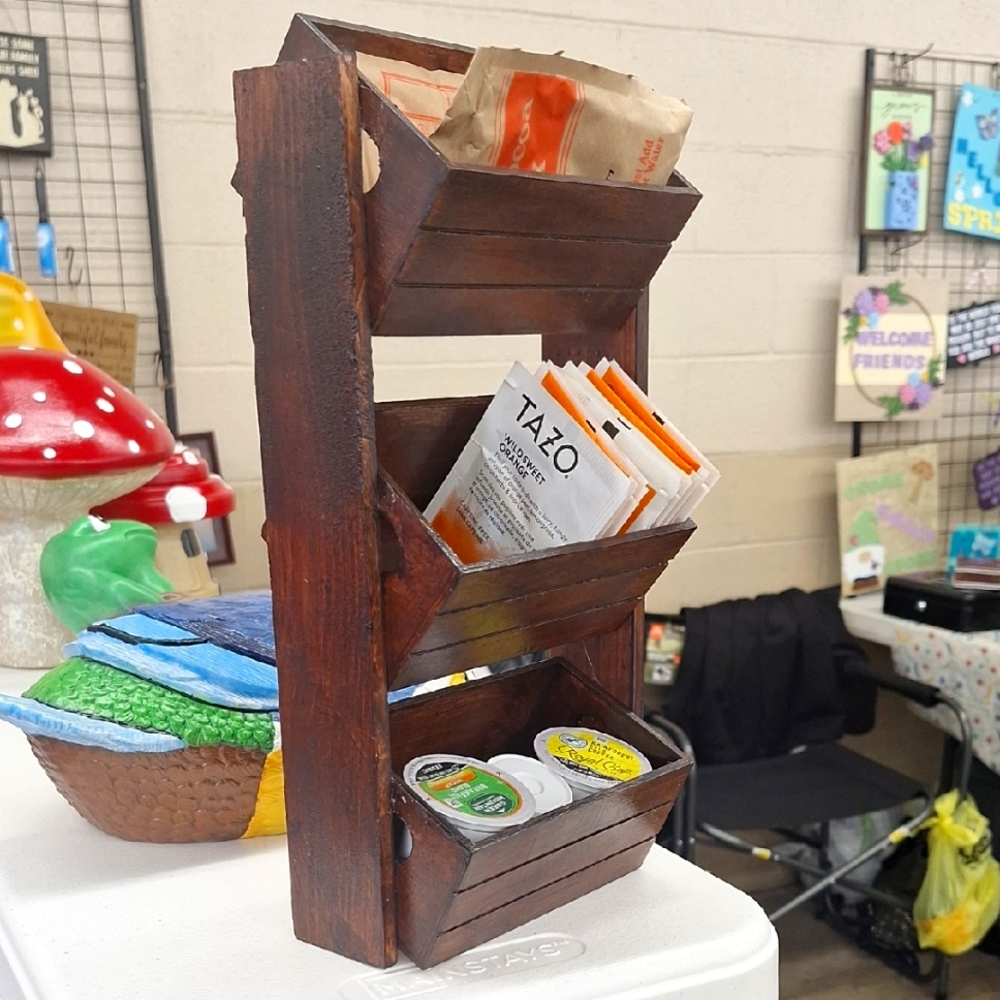Rustic Brown Wooden Tea Organizer